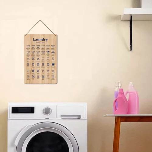 Miniatura 3 de Letrero de madera rústica, guía de símbolos de lavandería, 8 x 12 pulgadas para el hogar y el baño Sign03