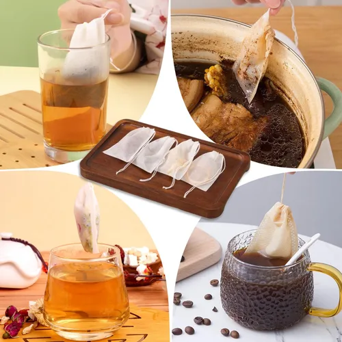 Miniatura 6 de WALWAL 100 bolsas de té desechables para té de hojas sueltas, bolsas de filtro de té biodegradables con cordón, bolsas infusoras de té de fibra