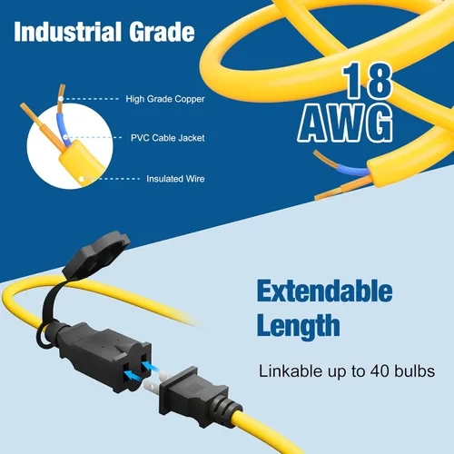Miniatura 3 de Cadena de luces de construcción de 50 pies, IP65 resistente al agua con certificación ETL, luces de trabajo LED de 5000 K, luz diurna 18 AWG