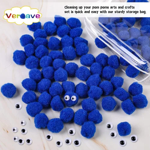 Miniatura 3 de Veroave Pompones azul oscuro, 150 pompones de 1 pulgada para manualidades, bolas de soplo, artes y manualidades, para decoración de manualidades