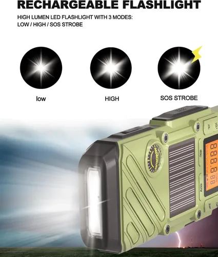 Miniatura 3 de Walkie Talkies de emergencia para adultos con NOAA, FM, SOS, escaneo y linterna 10 millas, manivela solar/carga USB, campamento VOX, caza