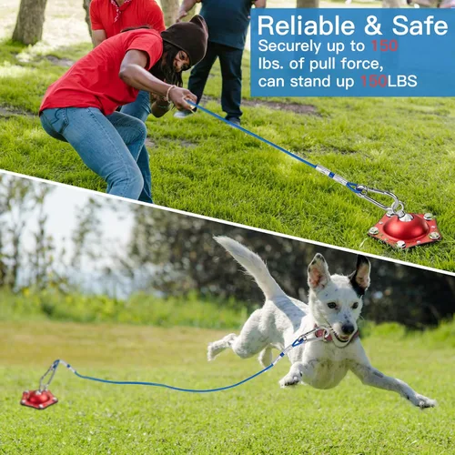Miniatura 6 de Cable de amarre para perros y estaca para acampar al aire libre, anclaje giratorio de 360°, con cable resistente de 20 pies, el corredor de perro
