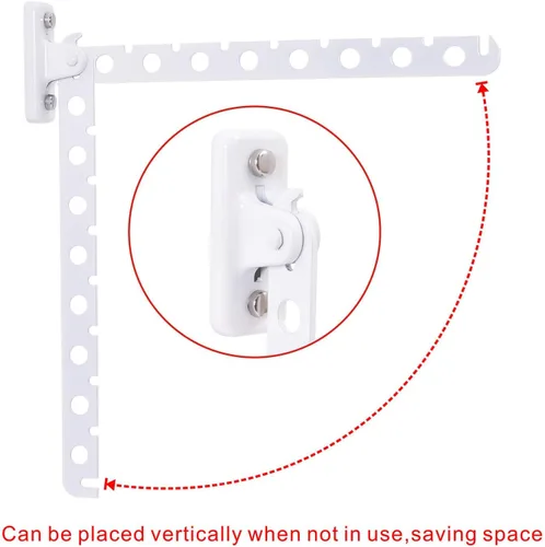 Miniatura 5 de Percha de ropa de montaje en pared, acero inoxidable, colgador de ropa para secadora, color blanco, retráctil, perchas de pared para ropa, armario