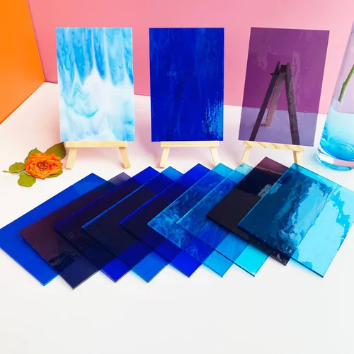 Miniatura 2 de ILLUCKAI 12 hojas de vidrieras fusibles COE 96, suministros de vidrio fundido de 4 x 6 pulgadas, selección azul y morado, suministros de fusión