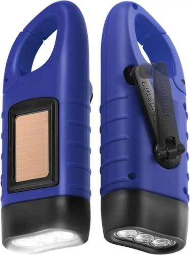Miniatura 14 de Simpeak Paquete de 2 linternas de manivela con energía solar, linterna LED recargable de emergencia para supervivencia, luz de anilla de enganche