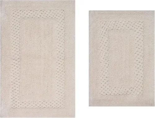 Miniatura 3 de Home Weavers Elegantes alfombras de baño 100% algodón, lavables, extrasuaves y absorbentes, antideslizantes, juego de 2 piezas (S+M), color marfil