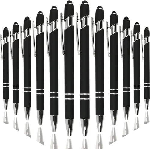 Miniatura 20 de Oddmoal Bolígrafo con punta de lápiz, bolígrafo de metal suave al tacto, punta media de 0.039 pulgadas, tinta negra, 12 unidades (color mezclado)