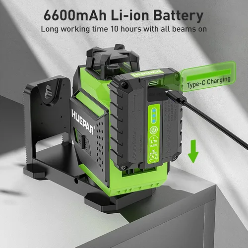 Miniatura 3 de Huepar Nivel láser 3 x 360 Láser autonivelante de línea cruzada Láser láser 3D verde con modo de pulso Herramienta láser de alineación con batería