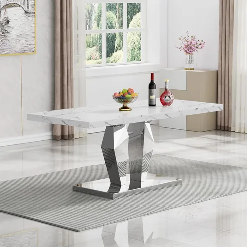 Miniatura 23 de Mesa de comedor de cristal de 51 pulgadas, mesa de comedor para 4-6, mesa de cocina dorada con patas de metal superior de vidrio templado