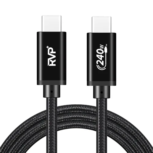Cable de datos USB-C (paquete de 2, 240 W), nailon trenzado de 48 V 5 A por RVP+