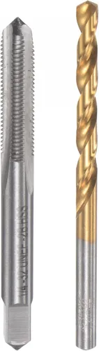 Miniatura 8 de uxcell 10-32 UNF Straight Flauta Thread Tap y 0.161 in Twist Drill Broca Set, titanio plateado 6542 Acero de alta velocidad Broca de perforación
