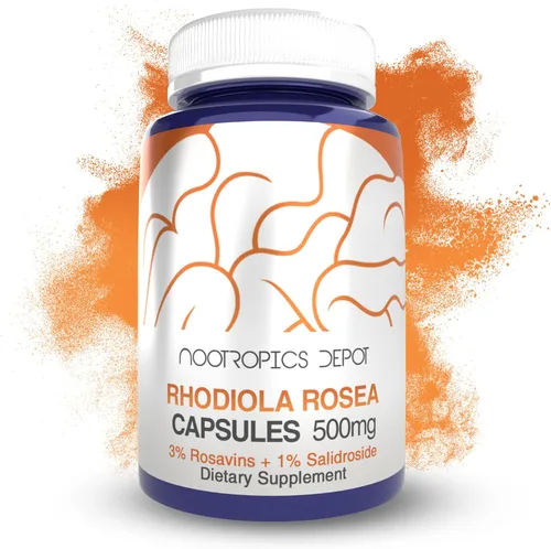 Nootropics Depot Cápsulas de Rhodiola Rosea | 500 mg | 3% Rosavins | 60 unidades | Hierba adaptógena | Suplemento ayurvédico | Apoya niveles de