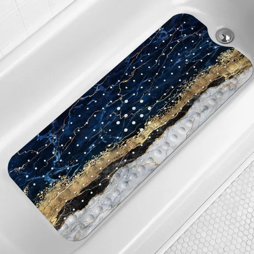 Miniatura 7 de LNOND Tapete de baño de mármol antideslizante, extra largo de 40 x 16 pulgadas, tapete antideslizante para bañera, tapete de ducha de mármol azul