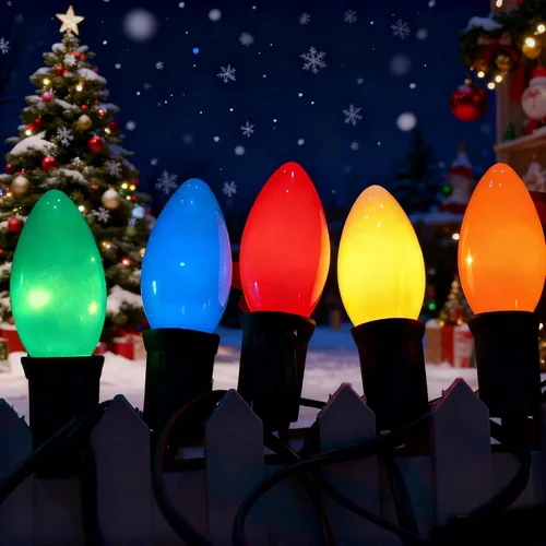 Miniatura 10 de Cadena de luces LED para exteriores de 25 pies, cadena de luces C9 con 27 bombillas multicolor pintadas en aerosol de 0.6 W, luces de Navidad