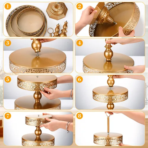 Miniatura 7 de Dandat 2 soportes redondos de metal para postres de 3 niveles, soporte redondo para cupcakes, bandeja para servir en niveles, para boda, baby