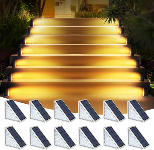 AUDLES Luces solares LED impermeables para escaleras, luces de escalera para exteriores, luces solares blancas cálidas IP67, luces decorativas