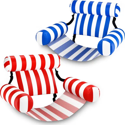 Miniatura 9 de Flotadores de piscina para adultos, 2 paquetes de sillas inflables de alta resistencia, hamaca flotante de tela, fideos de piscina inflables