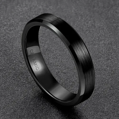 Miniatura 2 de SOMEN TUNGSTEN Anillos de cerámica negra de 0.157in, 0.236in, 0.315in, color negro, cepillados, ajuste cómodo, alianza de boda para hombres