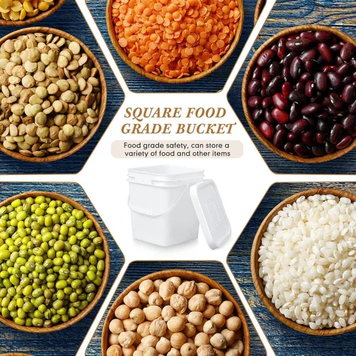 Miniatura 4 de Mumufy 5 piezas de 13.25 litros de cubeta cuadrada de grado alimenticio con tapa, cubeta cuadrada con asas de plástico para almacenamiento de Blanco