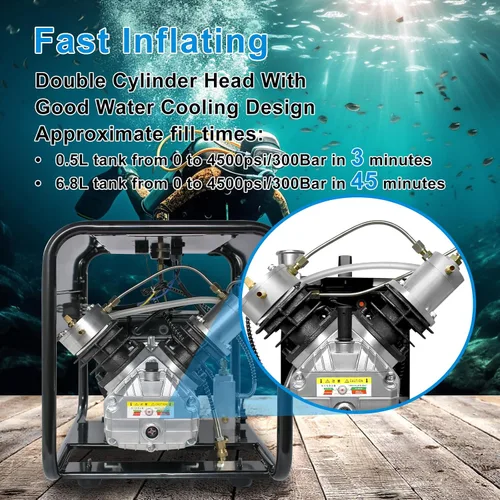 Miniatura 3 de TUXING Compresor Pcp de 4500 psi, compresor de aire de buceo de doble cilindro, versión de parada manual, bomba de aire de alta presión para pistola