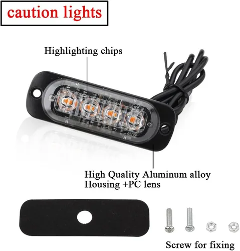 Miniatura 3 de 4 Uds Ultra Thin Amber 4LEDs luz de advertencia de emergencia luz flash estroboscópica barra de luz montaje en superficie para coche, furgoneta