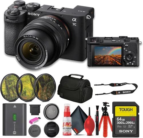 Sony Cámara sin espejo a7C II con lente de 1.102-2.362 in (ILCE-7CM2L/B) + tarjeta resistente SF-G de 64 GB + kit de filtro + bolsa + lector de