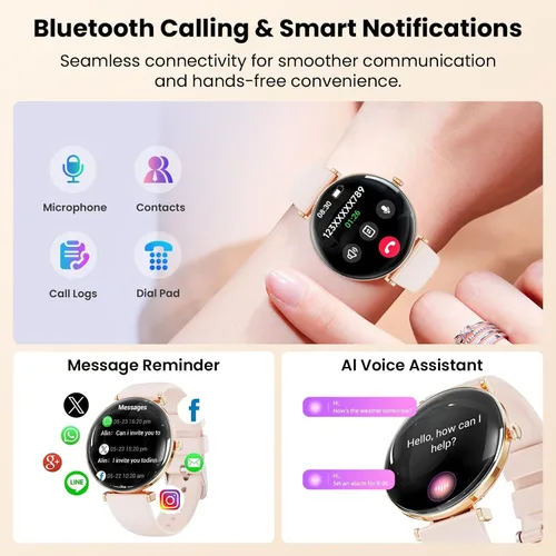 Miniatura 4 de Hwagol Relojes inteligentes para mujer compatibles con iPhone Android [llamadas/cuerpo delgado de metal], pantalla AMOLED microesférica de 1.43 Rosa