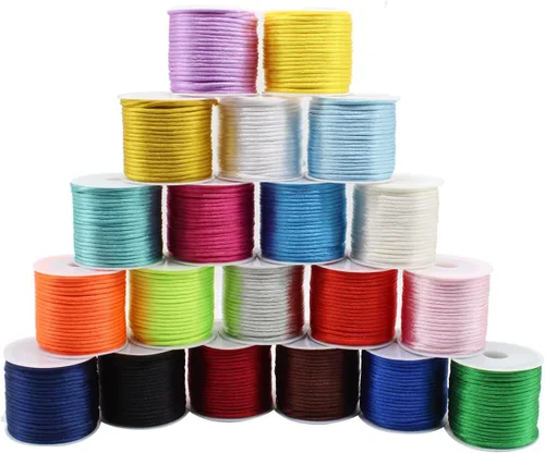 Cordón de nailon de 0.079 in de seda satinada de 20 colores, 218 yardas para pulseras de amistad, collares, joyería, nudos chinos, artes y