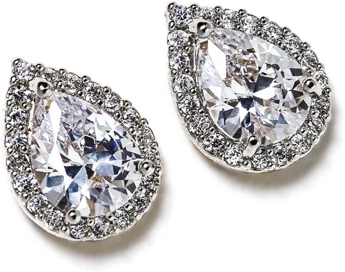 Miniatura 4 de Regalo de joyería de dama de honor de boda, poste de lágrima de pera o aretes de clip en oro, oro rosa, plata, Oro rosa Plata, Circonia cúbica