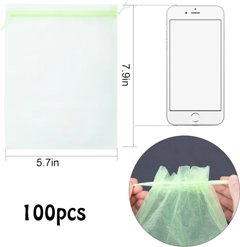 Miniatura 2 de 100 bolsas de protección de frutas verdes de 6 x 8 pulgadas, bolsas de malla para frutas con cordón, bolsa de malla para proteger las plantas