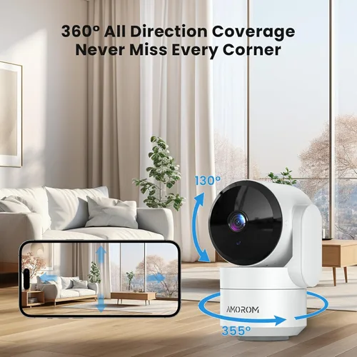Miniatura 2 de AMOROM Cámara de seguridad para interiores 360° con panorámica/inclinación, monitor para mascotas, perros y bebés, visión nocturna HD 1080P