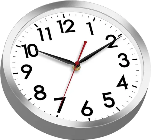 Miniatura 3 de AKCISOT Reloj de pared silencioso de 10 pulgadas, funciona con pilas, sin tictac, moderno reloj plateado decorativo para cocina, baño, dormitorio