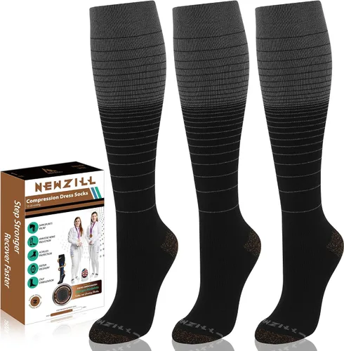Miniatura 11 de NEWZILL Calcetines de compresión de cobre para mujeres y hombres, de 15-20 mmHg, algodón con control de olores, calcetines de vestir para negocios