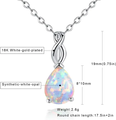 Miniatura 6 de VOLUKA Collar con colgante de ópalo de fuego blanco para mujer, piedra natal de piedras preciosas, regalos para niñas