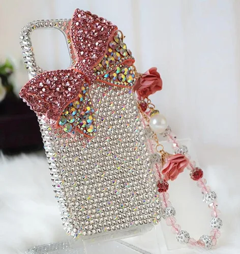 Miniatura 2 de Funda Linda con Moño para Samsung Galaxy S22 Ultra, Funda de Diamantes de Imitación con Purpurina y Cristales para Mujeres Niñas Niños con Flores