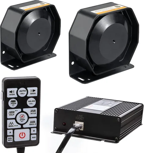 Sistema PA de sirena de emergencia de advertencia policial de 12 V, 400 W, 37 tonos, [bocina de altavoz delgada] [micrófono de mano] [manos libres]