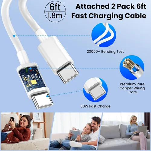 Miniatura 4 de Cargador para iPhone 17 Pro Max de carga rápida, 40 W USB C Super Fast Charger Block con cable de carga tipo C de 6 pies para iPhone 17 Pro Max/17