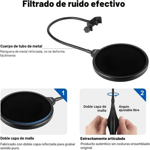 Miniatura 4 de Aokeo - Filtro pop profesional para micrófono, máscara protectora para Blue Yeti y cualquier otro micrófono, pantalla pop de viento de doble capa