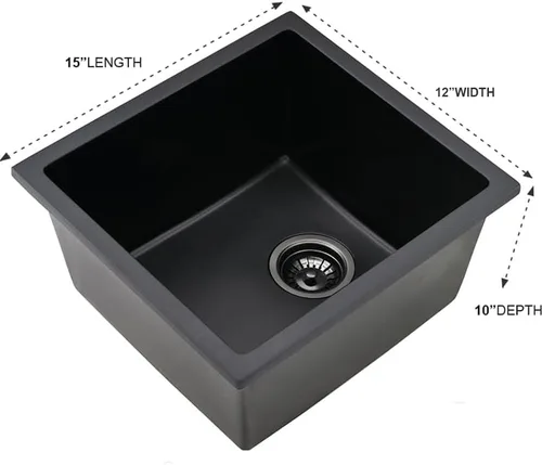 Miniatura 6 de Fregadero de barra negro de 12 pulgadas para montaje inferior de cuarzo-iAnomla 12x15 fregadero de cocina pequeño negro para montaje inferior barra