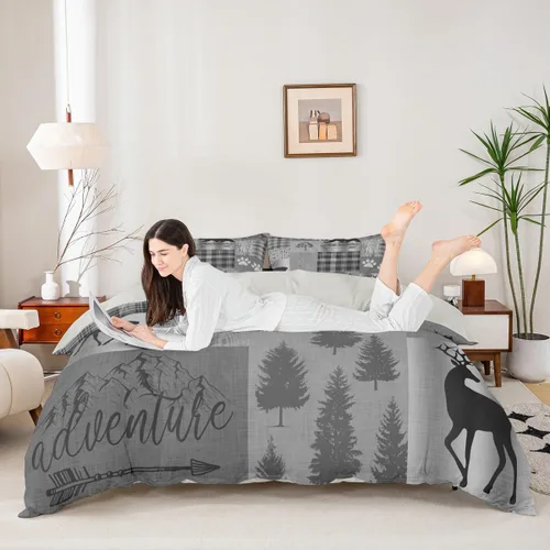 Miniatura 31 de Juego de funda de edredón para niños con diseño de gato lindo, tamaño individual, juego de ropa de cama con hojas de flores, luna, noche y cielo