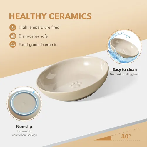 Miniatura 3 de Havniva Cuencos elevados de cerámica para gatos de 5.6 pulgadas con soporte aptos para bigotes, juego de cuencos de comida y agua para gatos con dos