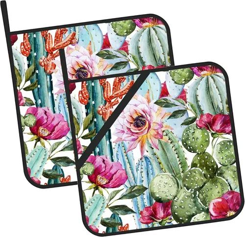 Miniatura 13 de Juego de 2 soportes para ollas de hojas tropicales abstractas y bohemias, para horno, para cocinar, hornear, barbacoa, regalos para mujeres