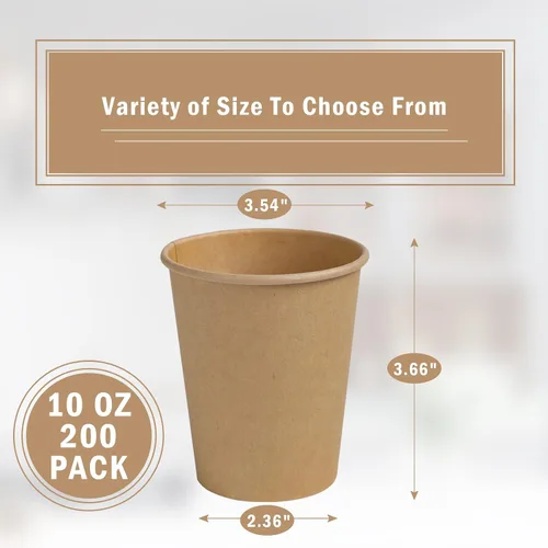 Miniatura 2 de Lamosi 200 paquete de tazas de papel kraft de 10 onzas, tazas de café de papel desechables marrones, tazas sin blanquear para bebidas