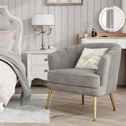 Miniatura 6 de Silla de acento de terciopelo Andeworld, silla de sofá individual moderna tapizada, sillón de club de barril cómodo para sala de estar con patas