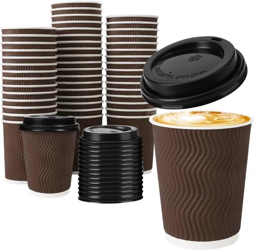 Miniatura 13 de Paquete de 100 tazas de café desechables de 8 onzas con tapas, tazas de café calientes aisladas para bebidas calientes y frías