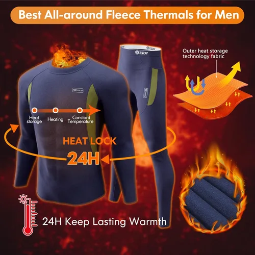 Miniatura 9 de romision Thermal Underwear for Men Long Johns Fleece Lined Hunting Gear Bottom Top Set Base Layer for Cold Weather XS-4XL