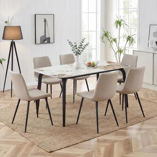 Miniatura 15 de Modern Dining Table Set for 4,50" Sintered Stone Table Set for 4,Marble Dining Table Set of 4 with Upholstered Chair,5 Piece Rectangular Dining Room