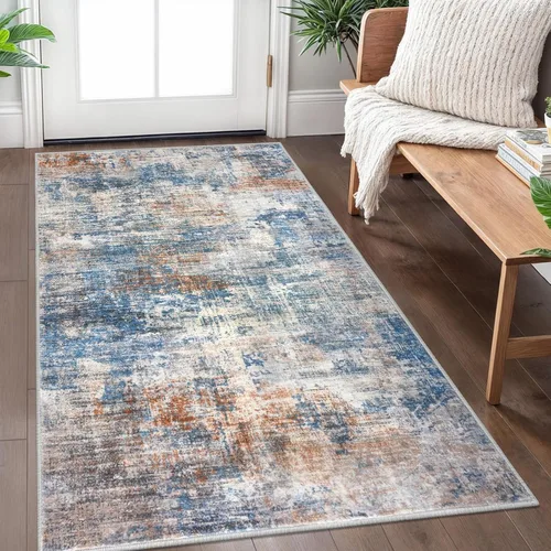 Miniatura 303 de IOHOUZE Alfombra pequeña abstracta de 2 x 3 pies, alfombra de entrada lavable para entrada interior, alfombras con respaldo de goma, alfombra gris