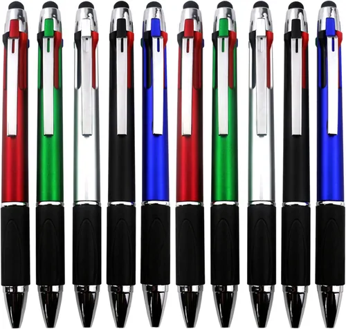 MiSiBao Bolígrafo de 4 colores multicolor en un solo lápiz capacitivo para pantallas táctiles, bolígrafos de punta media (0.039 pulgadas) (10 10