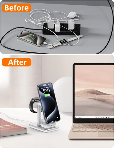 Miniatura 5 de Estación de carga 3 en 1 compatible con cargador Magsafe, soporte de cargador inalámbrico para múltiples dispositivos Apple, estación de carga